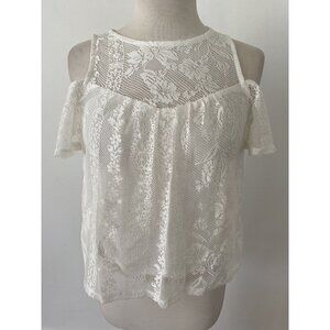 BCX Lace Cold Shoulder Top Size XS Off White Blouse Top